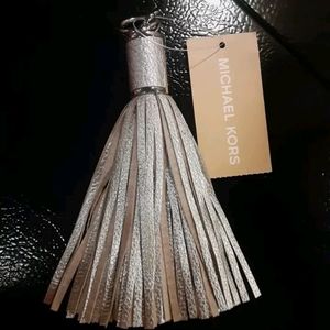 Michael Kors silver leather key fob tassel